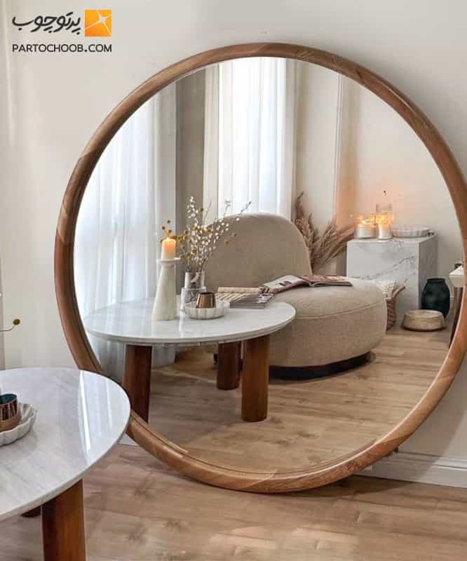 آینه گرد چوبی