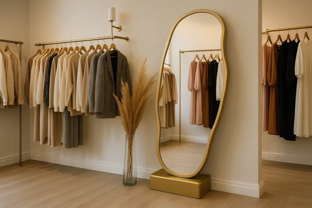 آینه قدی برای بوتیک و مزون | چه آینهای برای فروشگاه لباس بخریم؟ 7 vintage style store mirror
