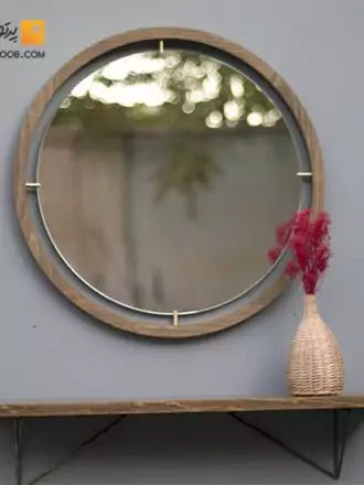 آینه گرد قاب چوبی
