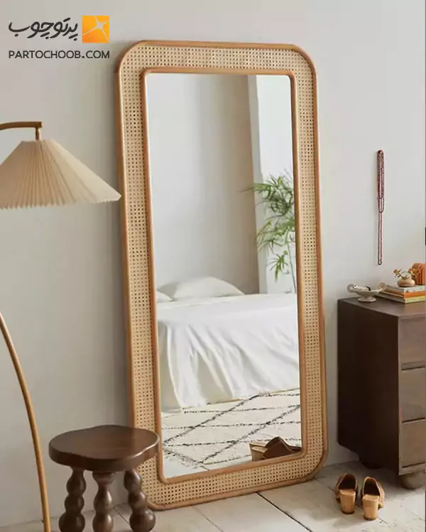 Rectangular wicker tall mirror
